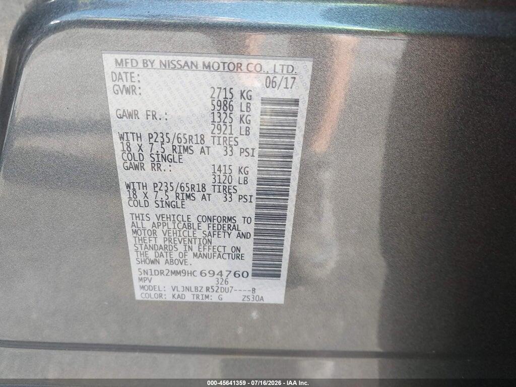 5N1DR2MM9HC694760 2017 NISSAN PATHFINDER photo no. 9