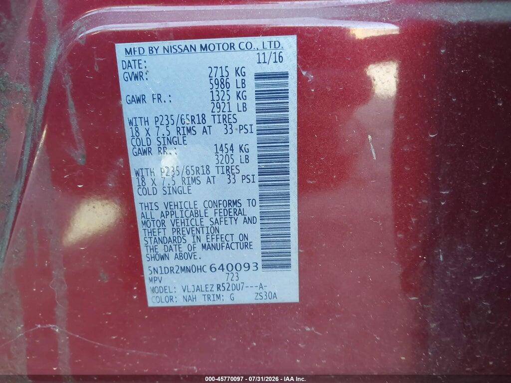 5N1DR2MN0HC640093 2017 NISSAN PATHFINDER photo no. 9