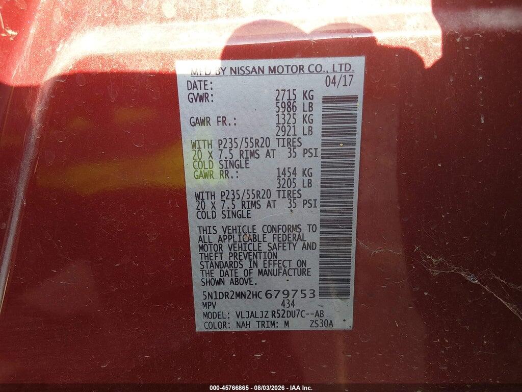 5N1DR2MN2HC679753 2017 NISSAN PATHFINDER photo no. 9
