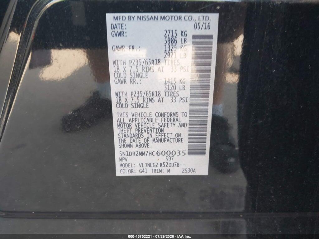 5N1DR2MM7HC600035 2017 NISSAN PATHFINDER photo no. 9