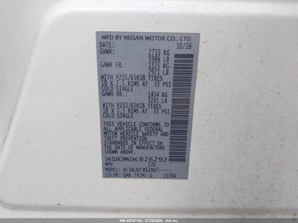 5N1DR2MN2HC626292 2017 NISSAN PATHFINDER photo no. 9