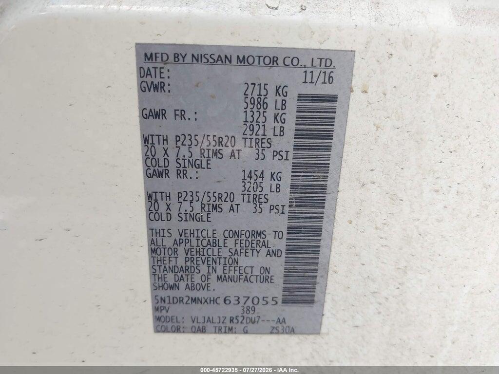 5N1DR2MNXHC637055 2017 NISSAN PATHFINDER photo no. 9