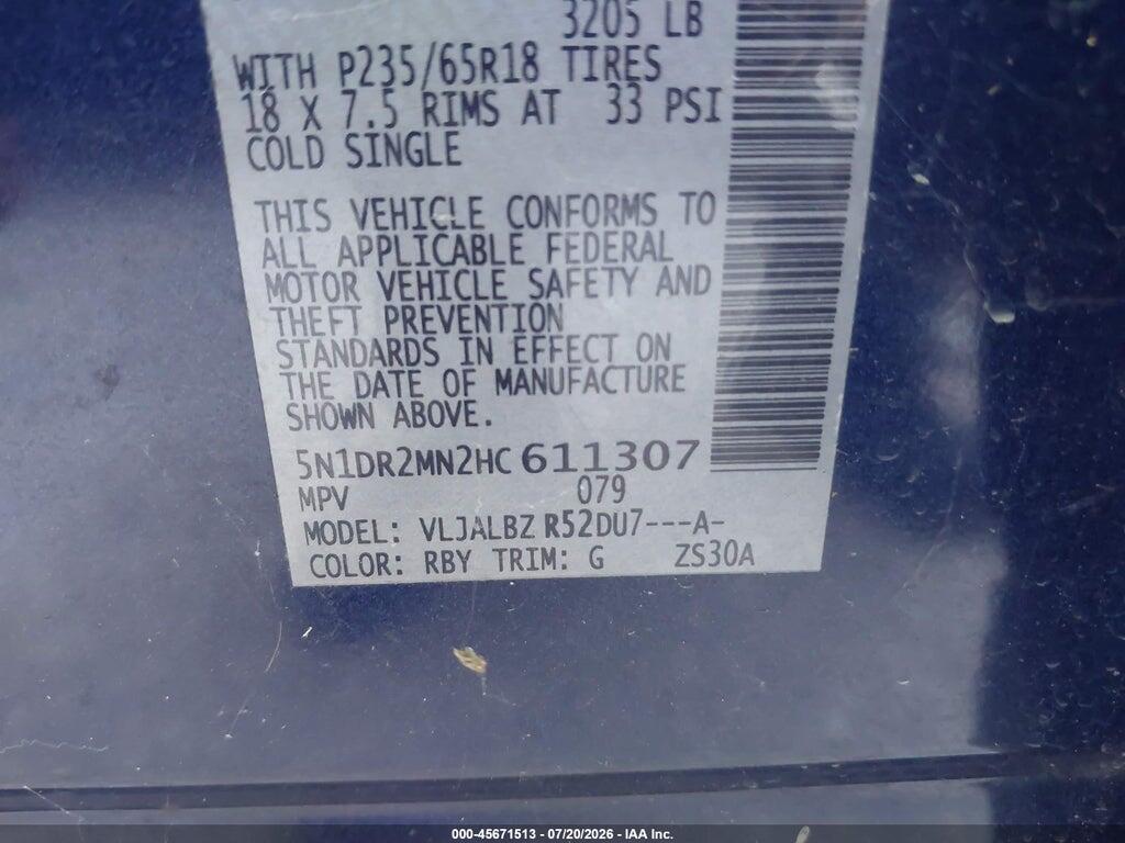 5N1DR2MN2HC611307 2017 NISSAN PATHFINDER photo no. 9