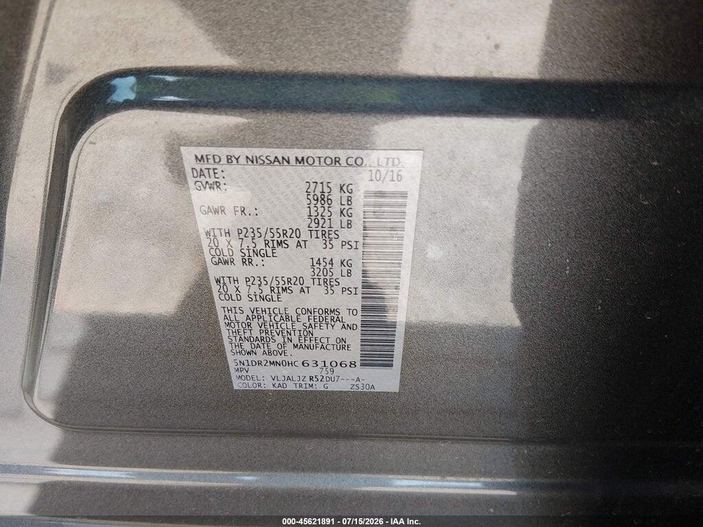 5N1DR2MN0HC631068 2017 NISSAN PATHFINDER photo no. 9
