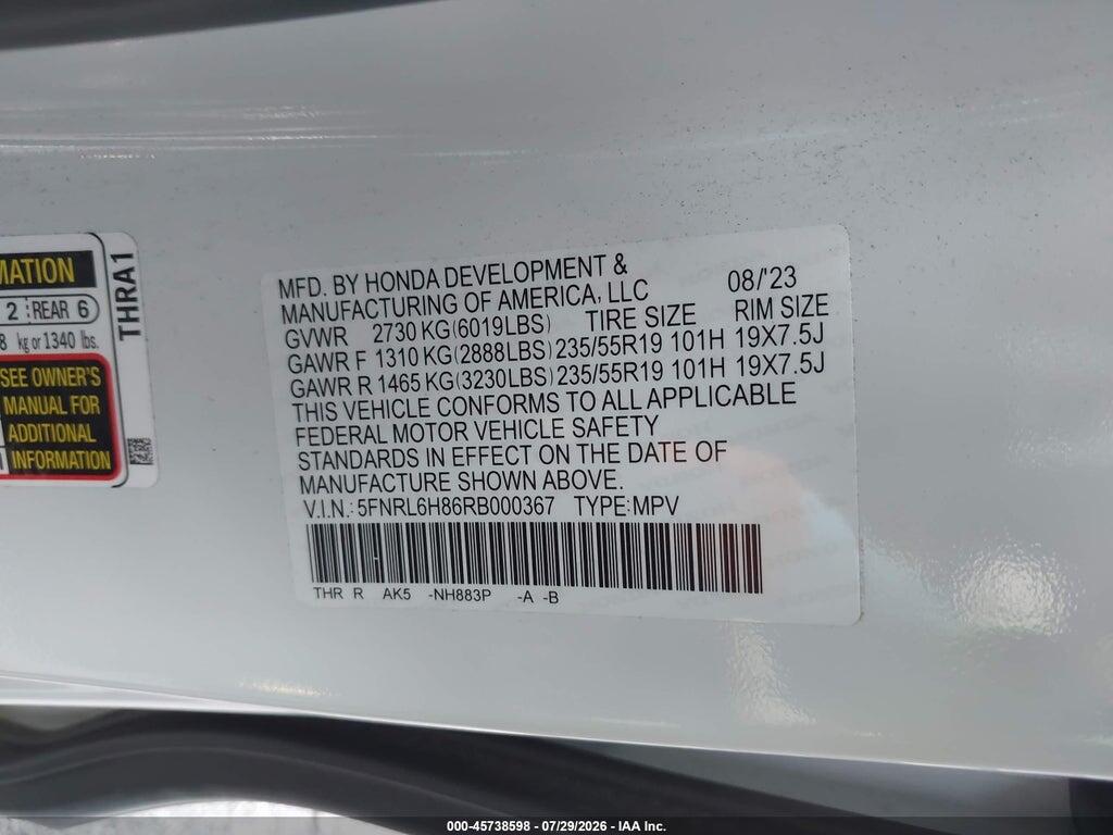 5FNRL6H86RB000367 2024 HONDA ODYSSEY photo no. 9