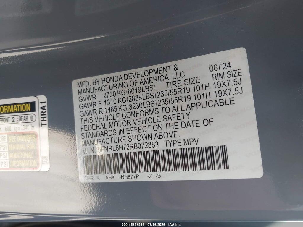 5FNRL6H72RB072853 2024 HONDA ODYSSEY photo no. 9