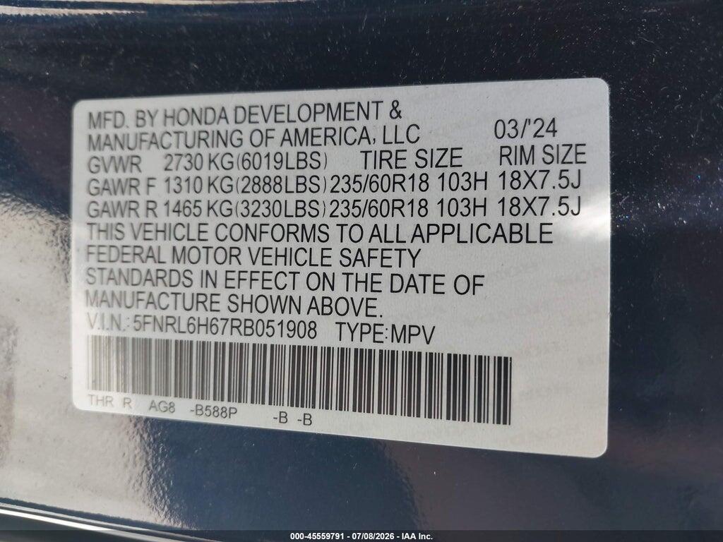 5FNRL6H67RB051908 2024 HONDA ODYSSEY photo no. 9