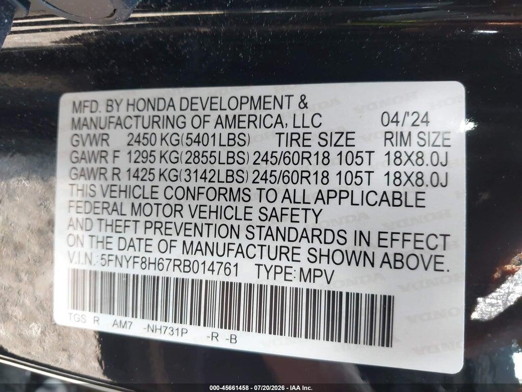 5FNYF8H67RB014761 2024 HONDA PASSPORT photo no. 9