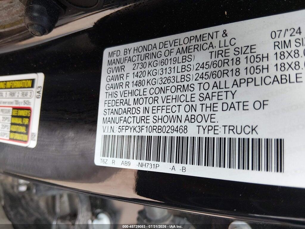 5FPYK3F10RB029468 2024 HONDA RIDGELINE photo no. 9