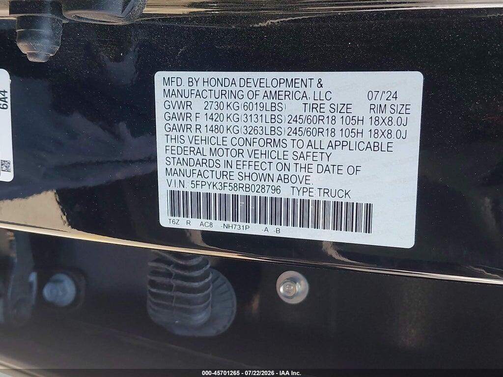 5FPYK3F58RB028796 2024 HONDA RIDGELINE photo no. 9