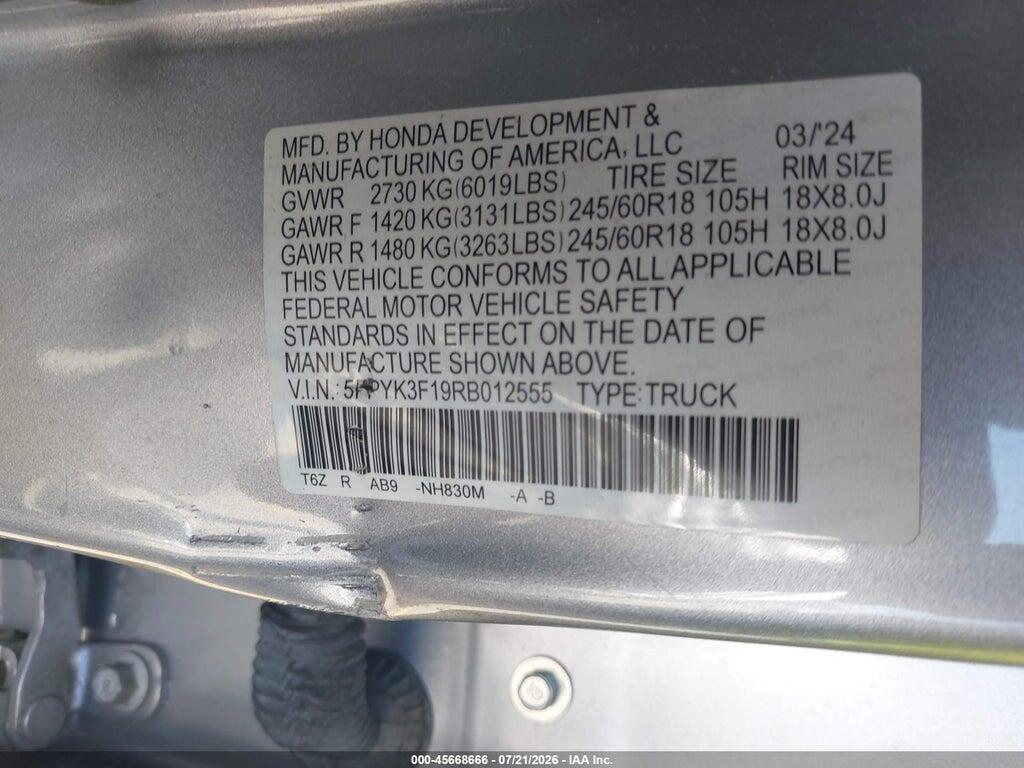 5FPYK3F19RB012555 2024 HONDA RIDGELINE photo no. 9