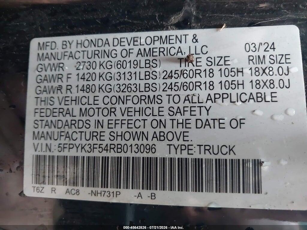5FPYK3F54RB013096 2024 HONDA RIDGELINE photo no. 9