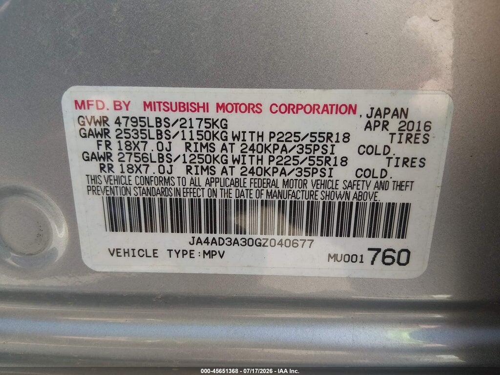 JA4AD3A30GZ040677 2016 MITSUBISHI OUTLANDER photo no. 9