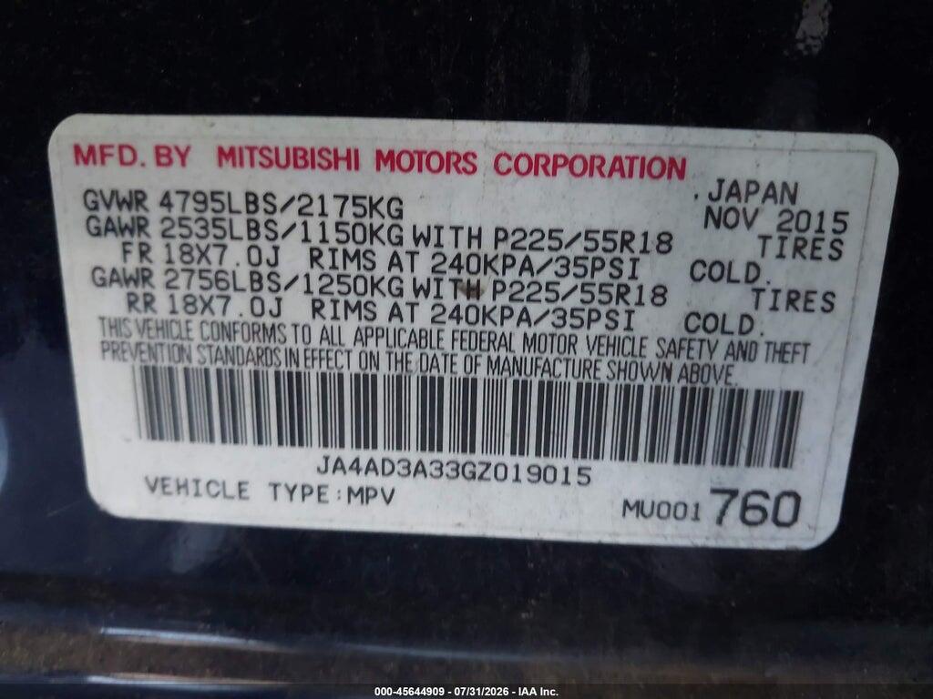 JA4AD3A33GZ019015 2016 MITSUBISHI OUTLANDER photo no. 9
