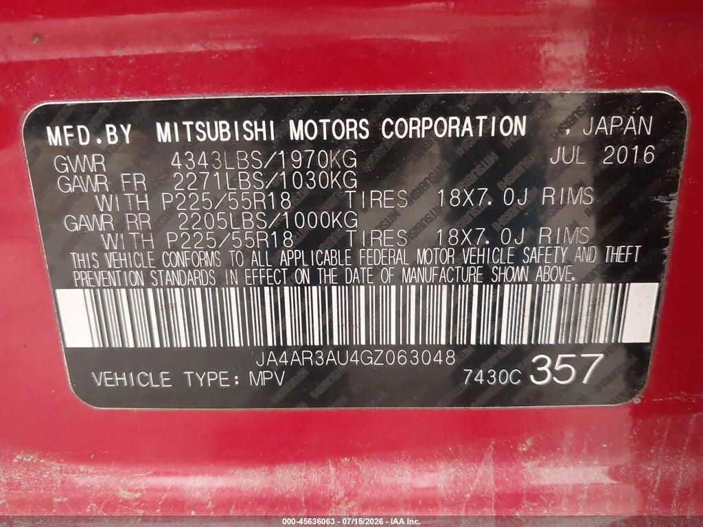 JA4AR3AU4GZ063048 2016 MITSUBISHI OUTLANDER SPORT photo no. 9