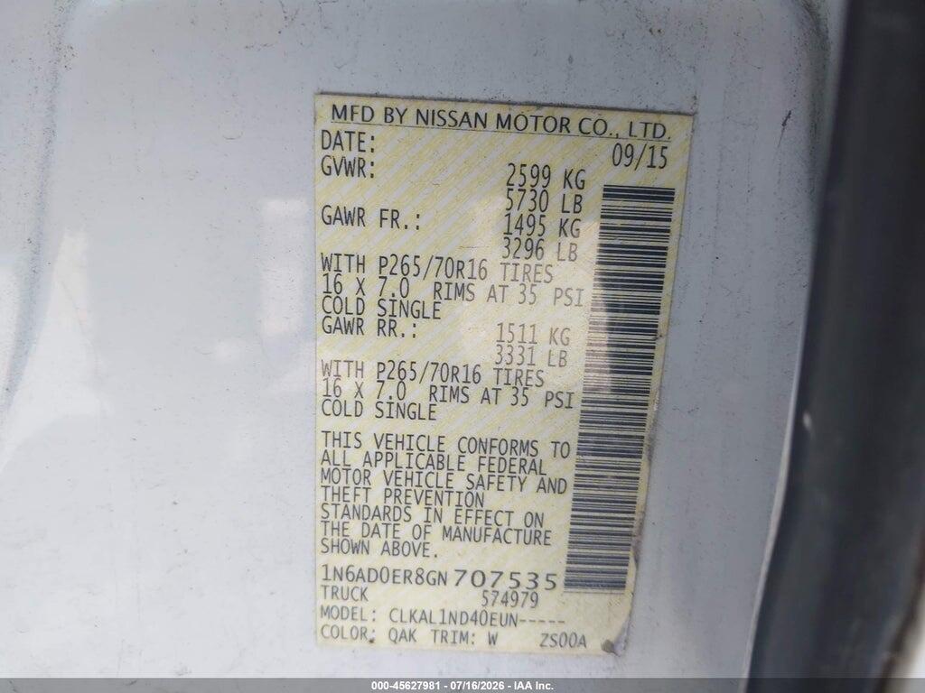 1N6AD0ER8GN707535 2016 NISSAN FRONTIER photo no. 9