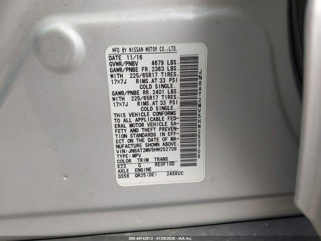 JN8AT2MV5HW252708 2017 NISSAN ROGUE photo no. 9
