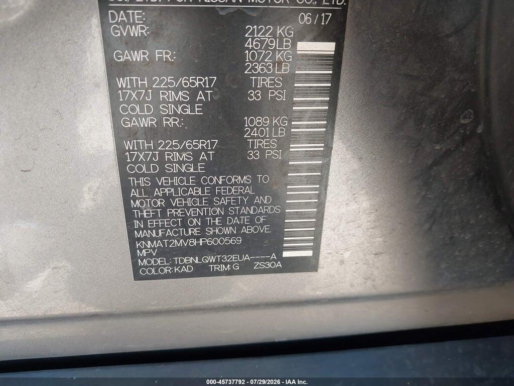 KNMAT2MV8HP600569 2017 NISSAN ROGUE photo no. 9