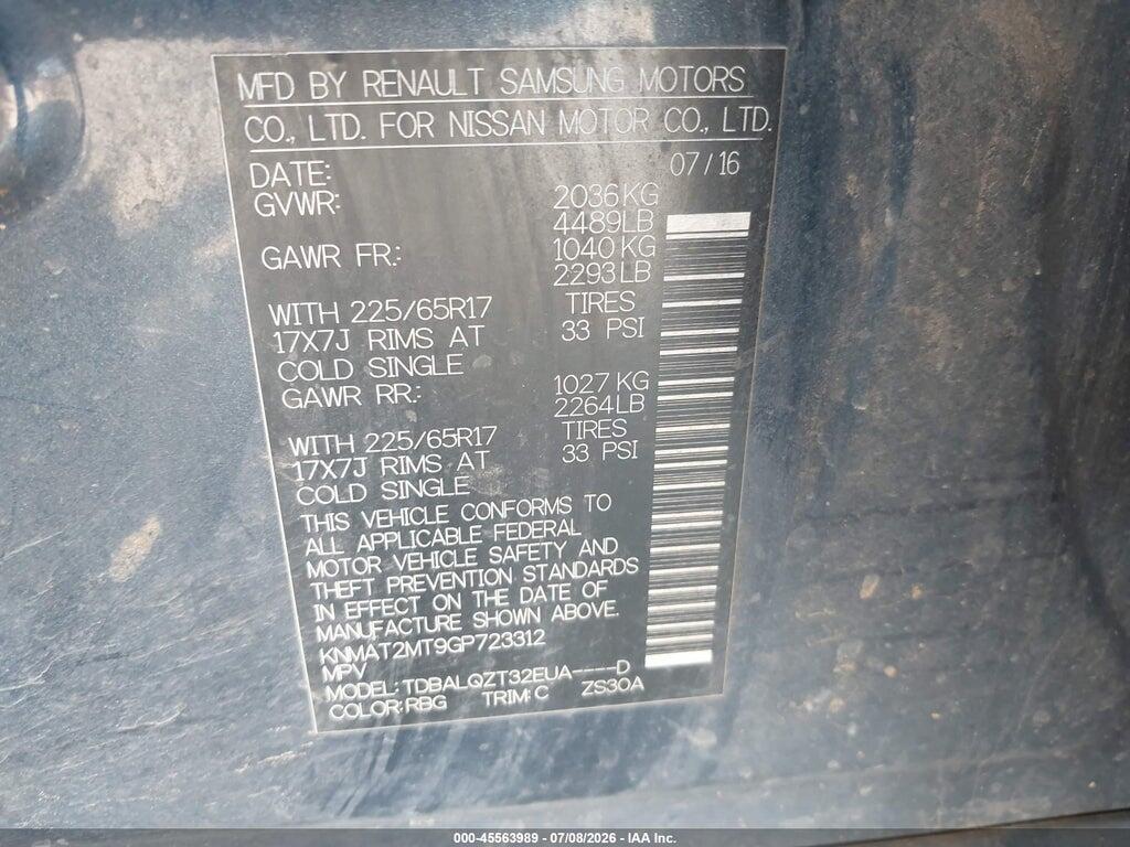 KNMAT2MT9GP723312 2016 NISSAN ROGUE photo no. 9