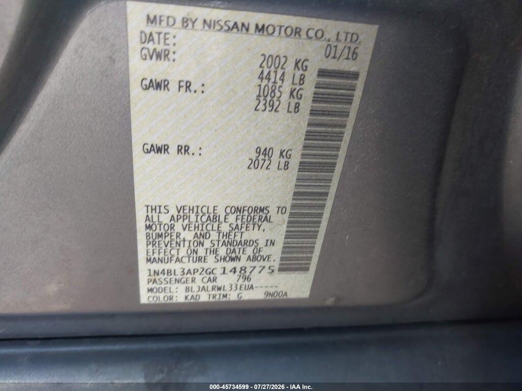1N4BL3AP2GC148775 2016 NISSAN ALTIMA photo no. 9