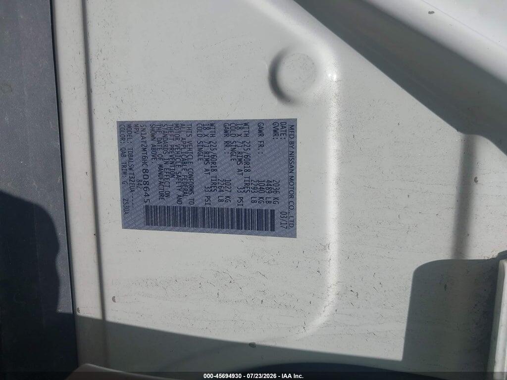 5N1AT2MT6HC808645 2017 NISSAN ROGUE photo no. 9