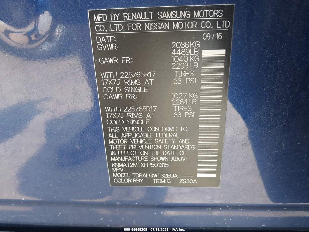 KNMAT2MTXHP501315 2017 NISSAN ROGUE photo no. 9