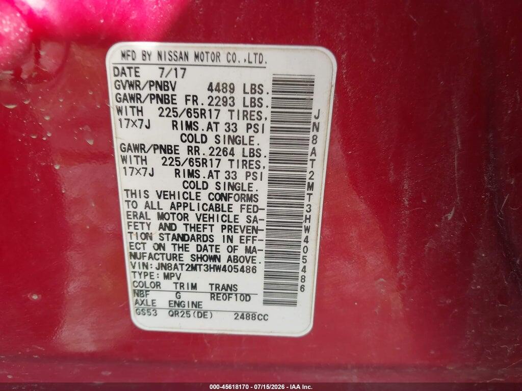 JN8AT2MT3HW405486 2017 NISSAN ROGUE photo no. 9