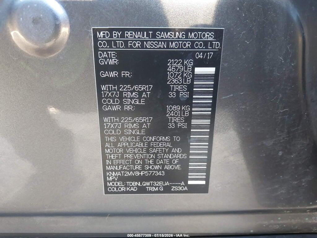 KNMAT2MV8HP577343 2017 NISSAN ROGUE photo no. 9