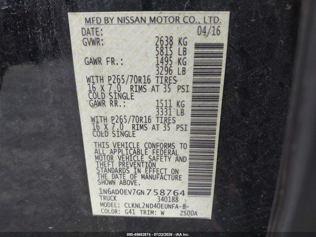 1N6AD0EV7GN758764 2016 NISSAN FRONTIER photo no. 9