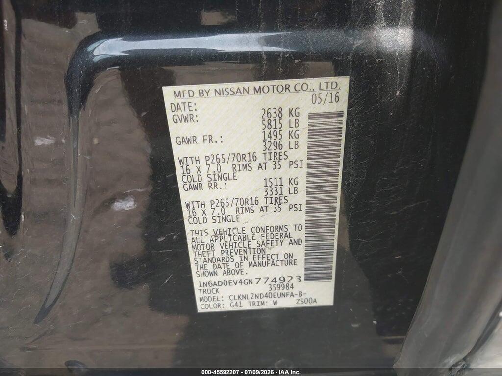 1N6AD0EV4GN774923 2016 NISSAN FRONTIER photo no. 9