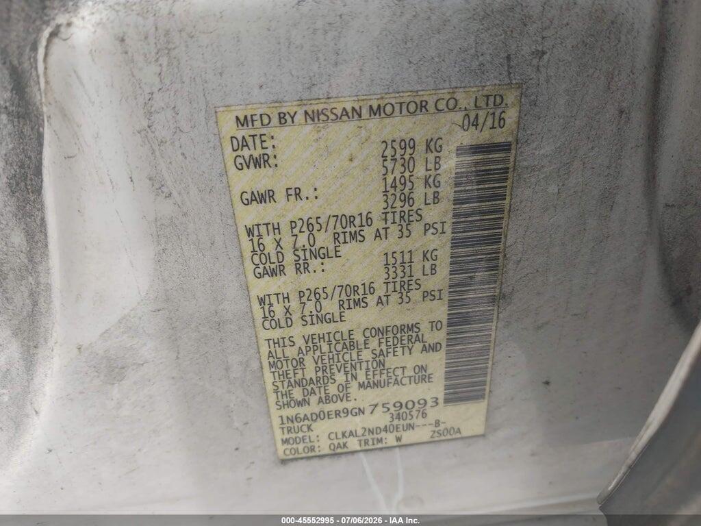 1N6AD0ER9GN759093 2016 NISSAN FRONTIER photo no. 9