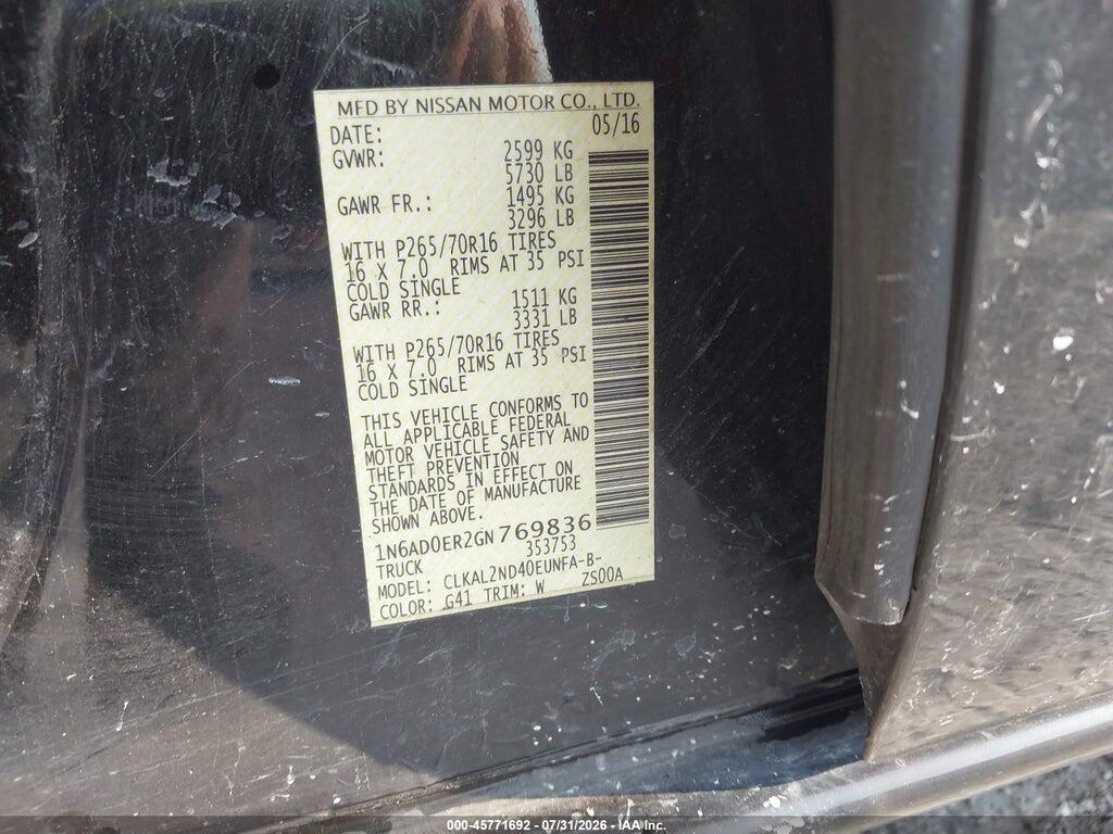 1N6AD0ER2GN769836 2016 NISSAN FRONTIER photo no. 9
