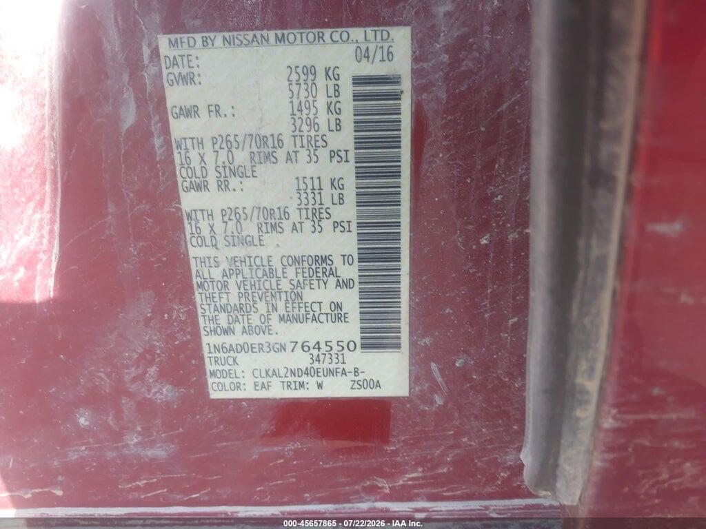 1N6AD0ER3GN764550 2016 NISSAN FRONTIER photo no. 8
