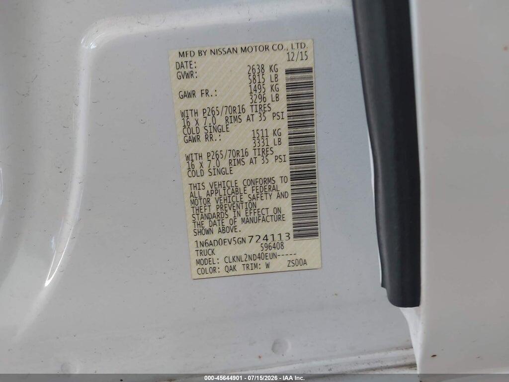 1N6AD0EV5GN724113 2016 NISSAN FRONTIER photo no. 9