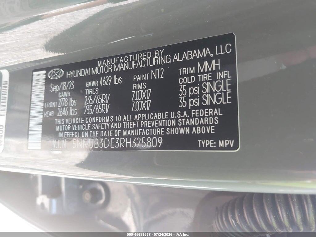 5NMJB3DE3RH325809 2024 HYUNDAI TUCSON photo no. 9