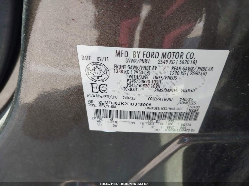 2LMDJ8JK2BBJ18095 2011 LINCOLN MKX photo no. 9