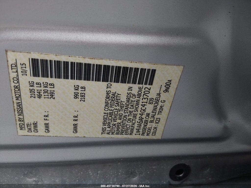 1N4AA6AP4GC413702 2016 NISSAN MAXIMA photo no. 9
