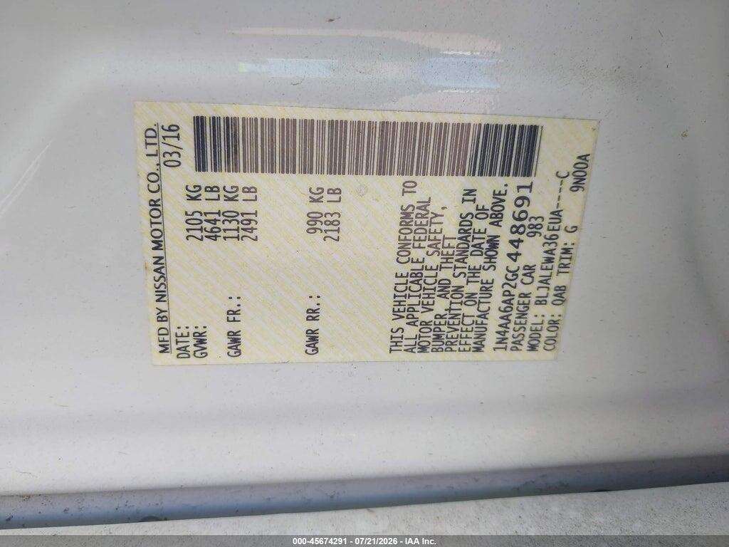 1N4AA6AP2GC448691 2016 NISSAN MAXIMA photo no. 9