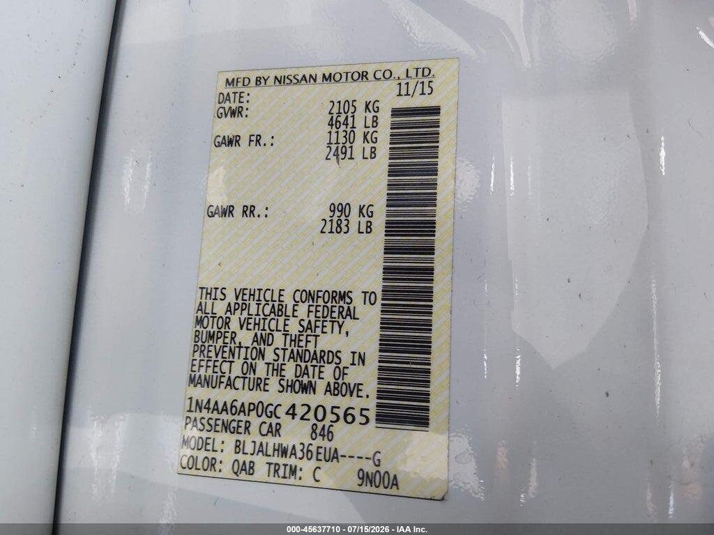 1N4AA6AP0GC420565 2016 NISSAN MAXIMA photo no. 9