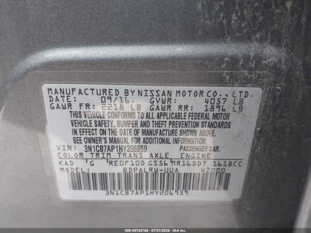 3N1CB7AP1HY206959 2017 NISSAN SENTRA photo no. 9