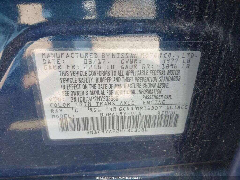 3N1CB7AP2HY303586 2017 NISSAN SENTRA photo no. 9