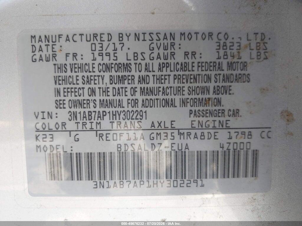 3N1AB7AP1HY302291 2017 NISSAN SENTRA photo no. 9