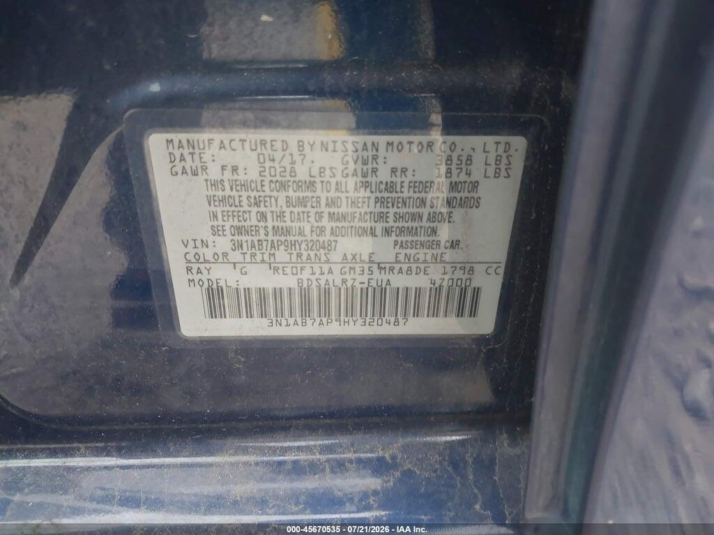3N1AB7AP9HY320487 2017 NISSAN SENTRA photo no. 9