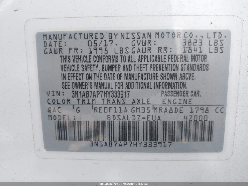 3N1AB7AP7HY333917 2017 NISSAN SENTRA photo no. 9