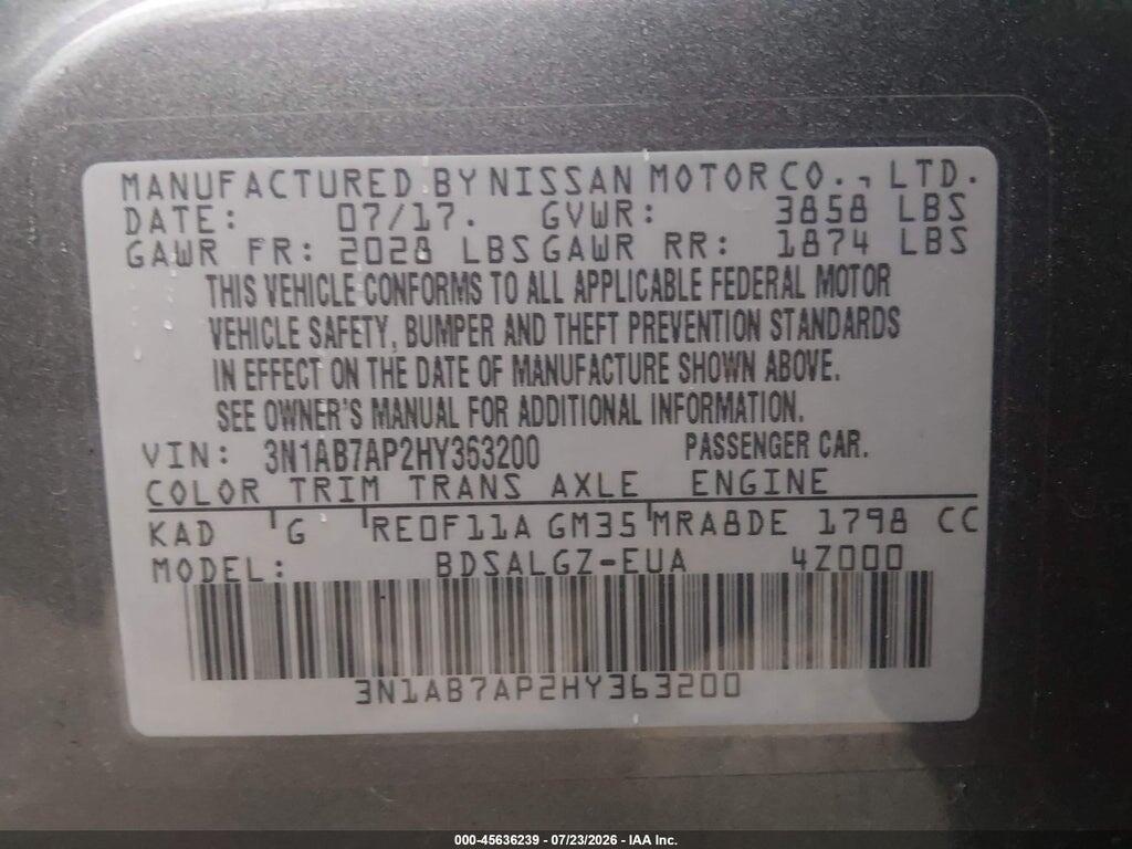 3N1AB7AP2HY363200 2017 NISSAN SENTRA photo no. 9