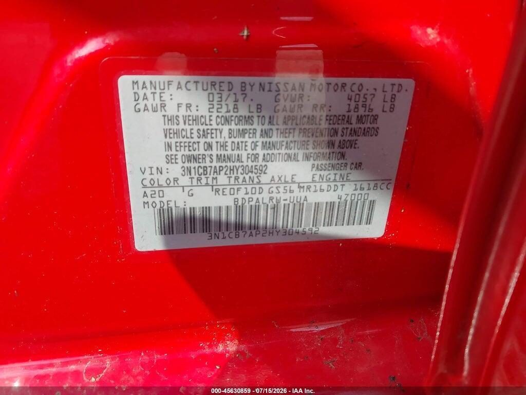 3N1CB7AP2HY304592 2017 NISSAN SENTRA photo no. 9