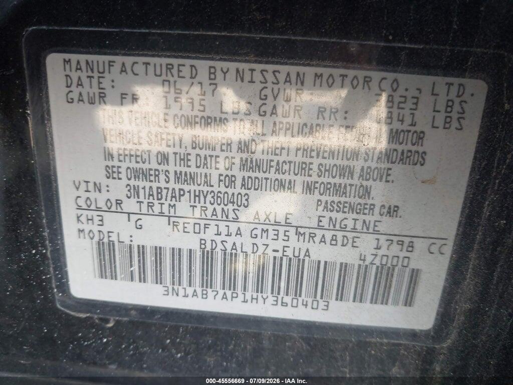 3N1AB7AP1HY360403 2017 NISSAN SENTRA photo no. 9