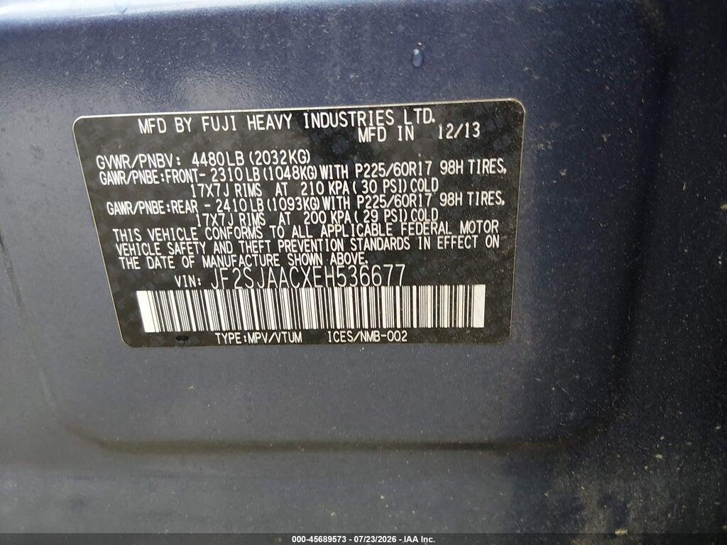 JF2SJAACXEH536677 2014 SUBARU FORESTER photo no. 9