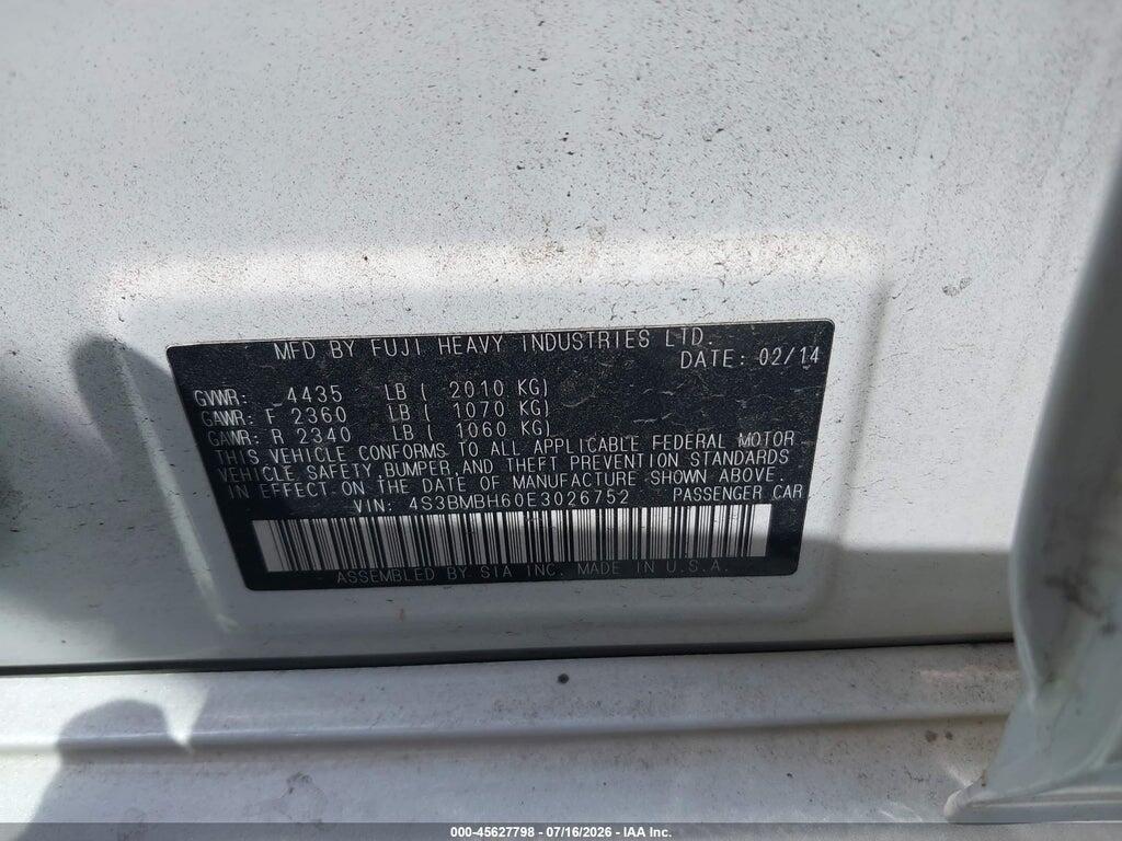 4S3BMBH60E3026752 2014 SUBARU LEGACY photo no. 9