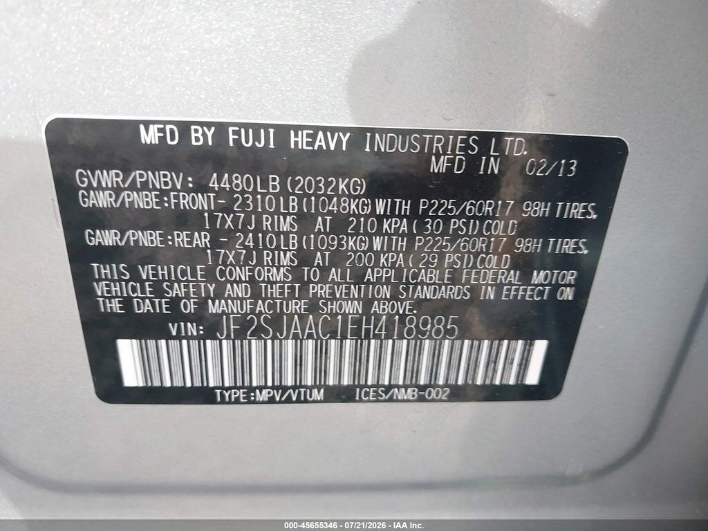 JF2SJAAC1EH418985 2014 SUBARU FORESTER photo no. 9